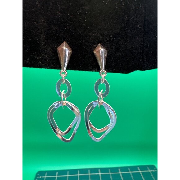 Silver Abstract Geometric Clip-On Earrings - Picture 2 of 4